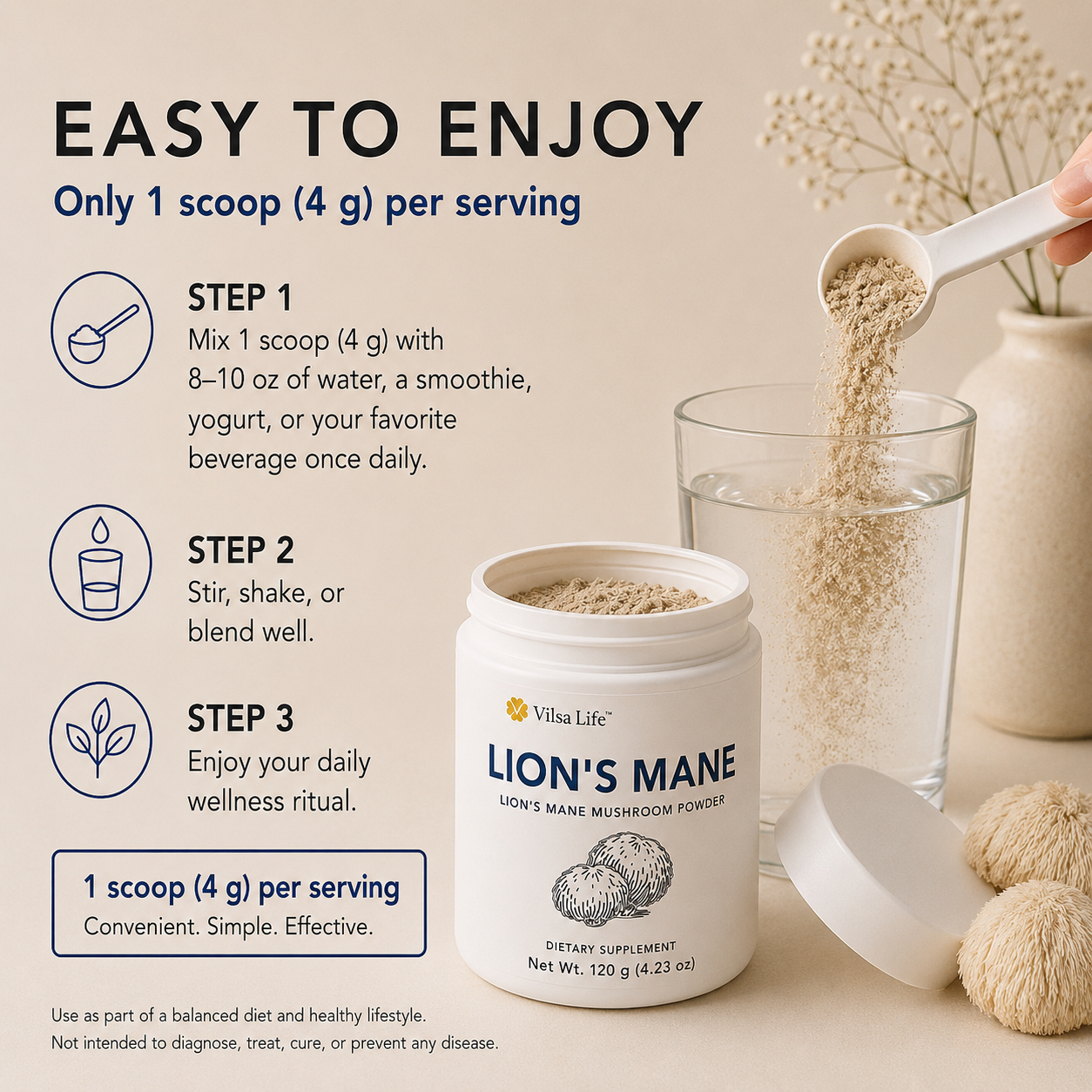 Lion’s Mane Mushroom Powder-Daily Focus & Cognitive Wellness Support