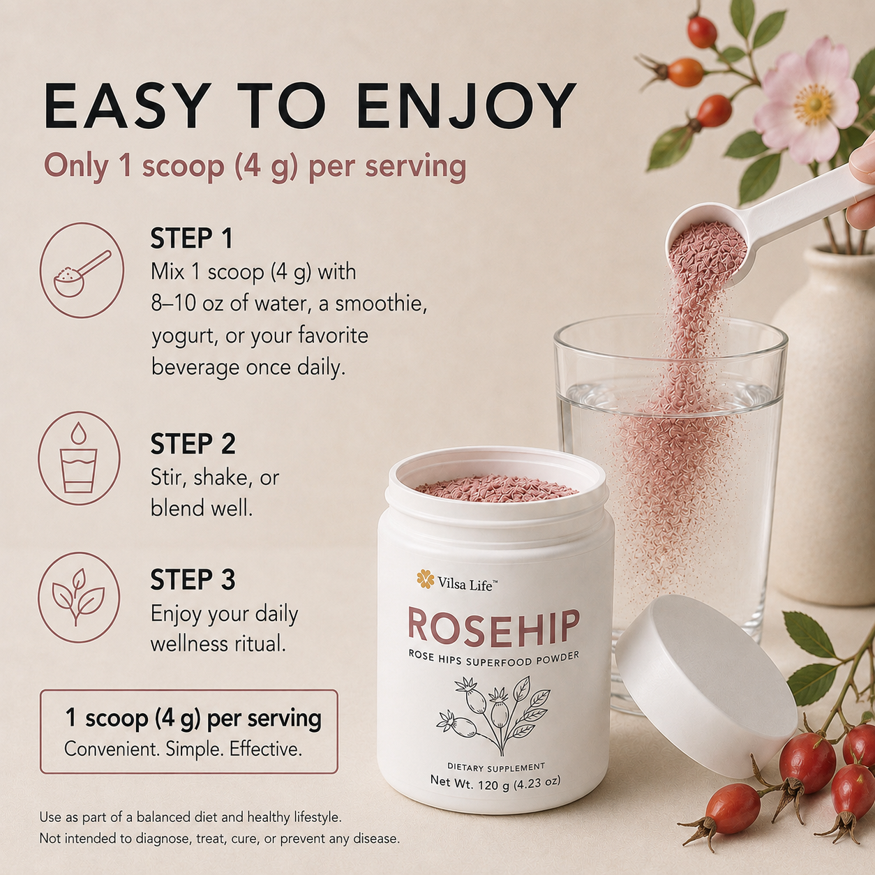Rose Hips Powder-Single-Ingredient Rose Hips Powder for Daily Antioxidant Wellness