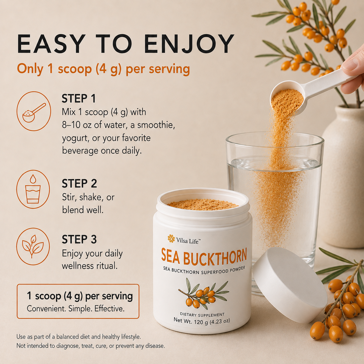 Sea Buckthorn Powder-Single-Ingredient Sea Buckthorn Superfood Powder